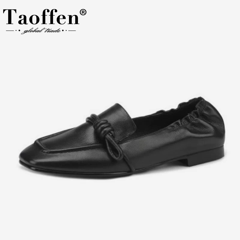 

Taoffen Genuine Leather Women Flats Shoes Slip On Shallow Casual Outdoor Concise Spring Ins Female Footwear Size 34-39