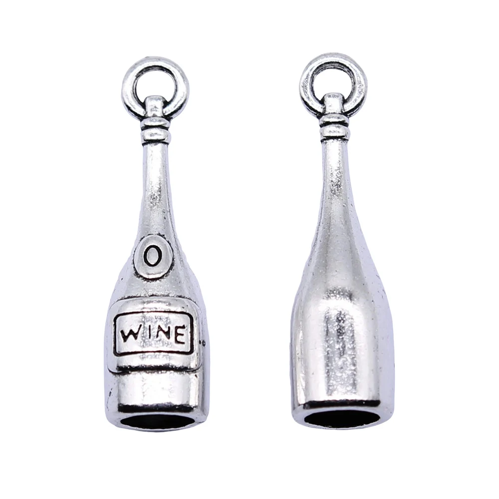 

5pcs Jewelry Making Diy Handmade Craft Charms Antique Silver Color 8x27mm Wine Bottle Pendant