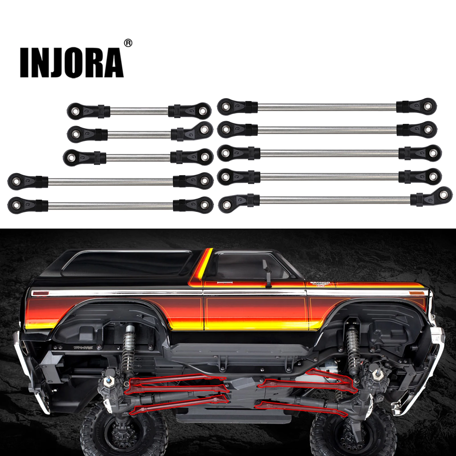 

INJORA 313MM 324mm Wheelbase Stainless Steel Links Plastic Rod End Unassembled Kit for 1/10 RC Crawler Car TRX4 TRX6