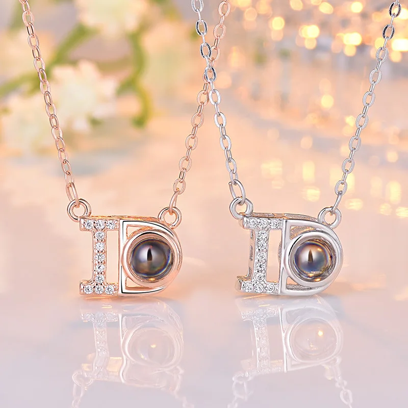 Amxiu DIY, Ожерелье I Do, 100 языков, проекционное Ожерелье I love you, 925 пробы, серебряное ожерелье для женщин, свадебное ювелирное изделие, подарок