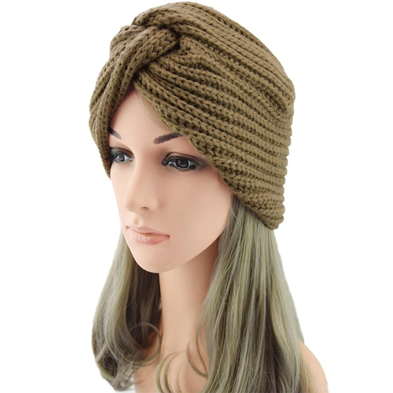 Женская мусульманская Вязаная Шапка бини в стиле хиджаба тюрбан крест накрест