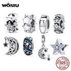WOSTU, хит продаж, Стерлинговое Серебро 925 пробы, подвески в виде звезд и Луны, подвеска, подходят для оригинальных браслетов для женщин, модные DIY ювелирные изделия, подарок