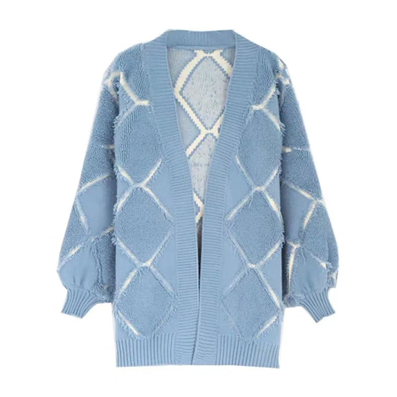 Свободный женский свитер кардиган на весну и осень милый толстый вязаный с