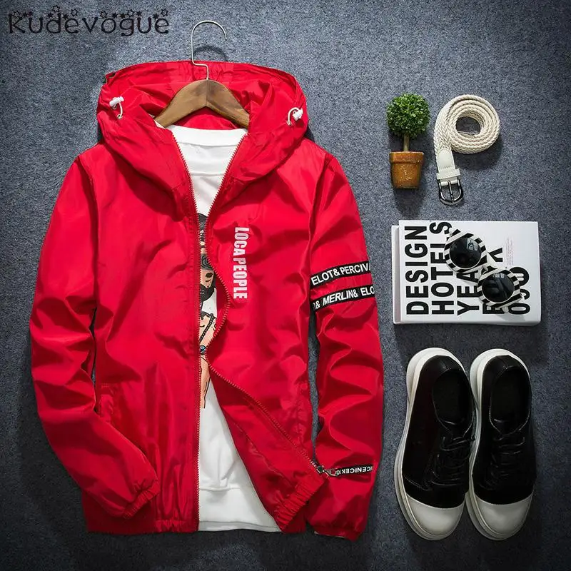 Мужская тонкая ветровка с капюшоном куртка бомбер размера плюс для весны и осени