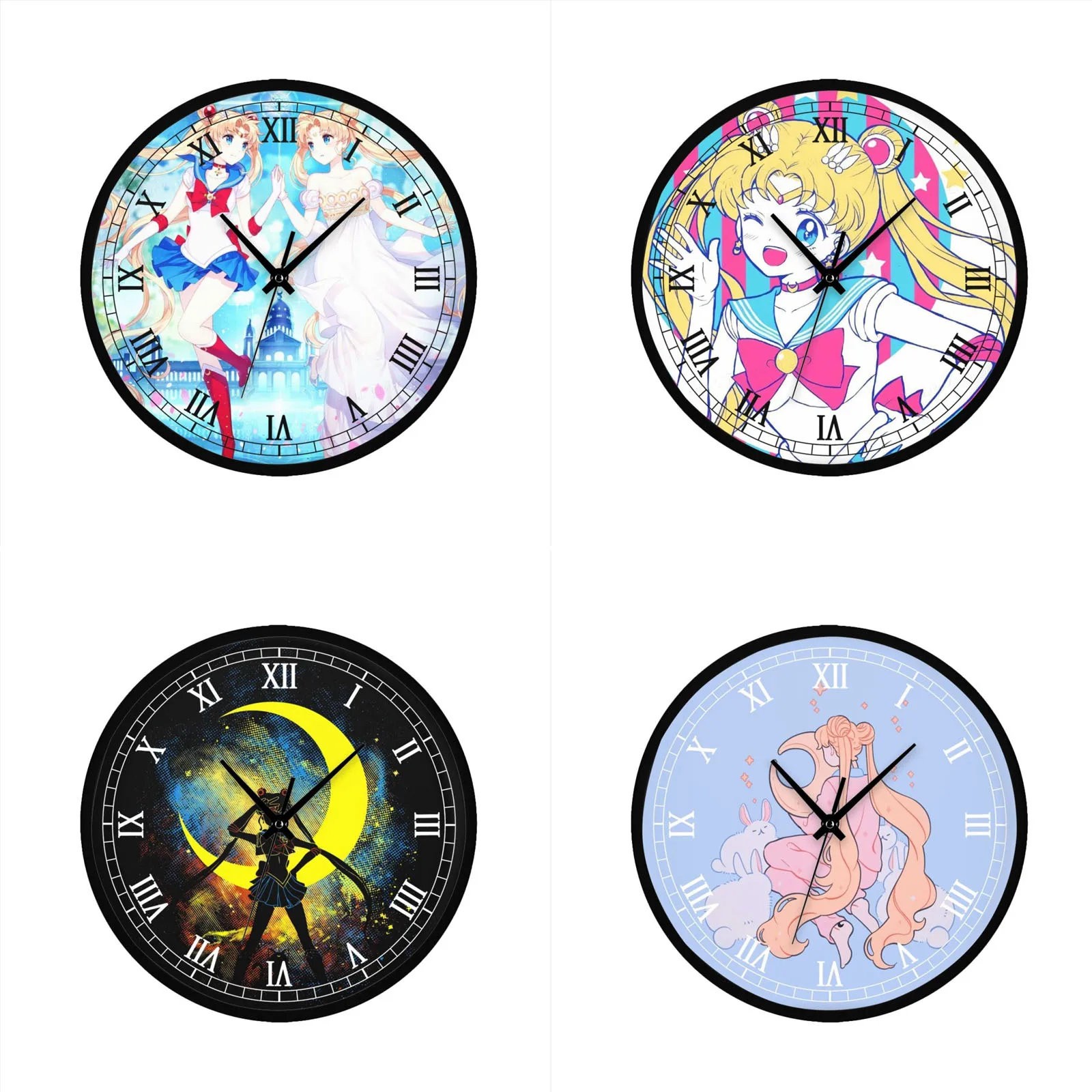 

Круглые декоративные настенные часы с аниме Сейлор Мун, Большие серебристые декоративные часы для гостиной, спальни, офиса