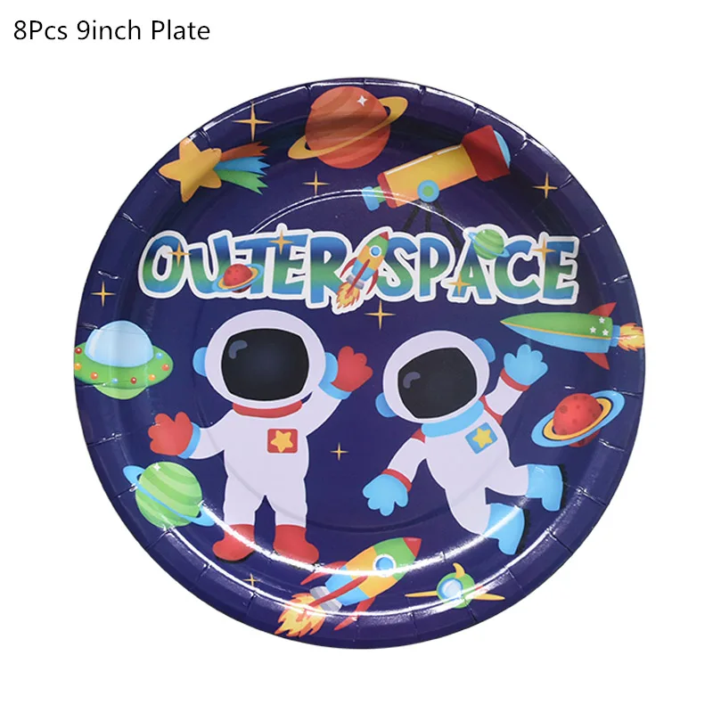 8pcs 9inch plate Космическая вечеринка астронавт ракета корабль фольгированные шары Галактика/Солнечная система тематическая вечеринка Мальчик Дети День рождения украшения сувениры - Цвет: 8pcs 9inch plate