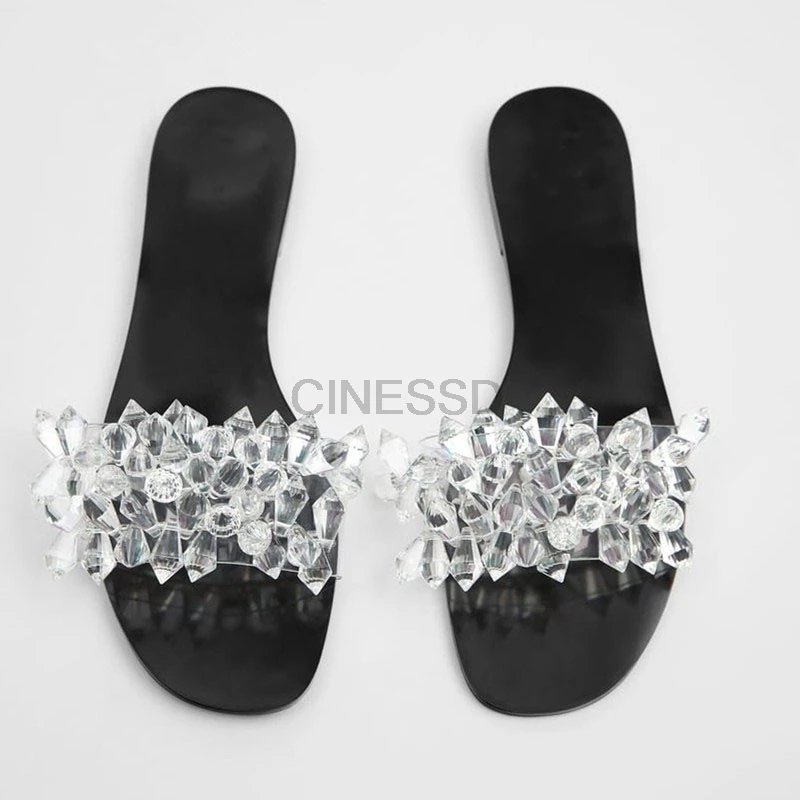 Новинка 2020 женские шлепанцы с блестящими кристаллами летние пляжные прозрачной