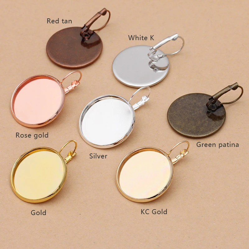 50pcs French Lever Cabochon Earring Setting Blank Base Fit 8 10 12 14 16 18 mm Cameo Bezels Tray For Jewelry Making DIY Supplies