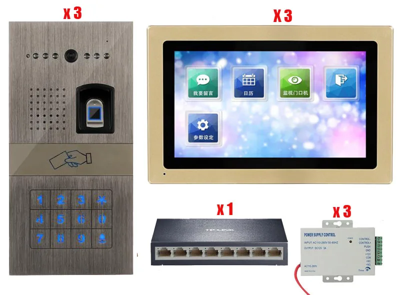 Лидер продаж 7 дюймовый проводной видеодомофон со сканером отпечатков пальцев и