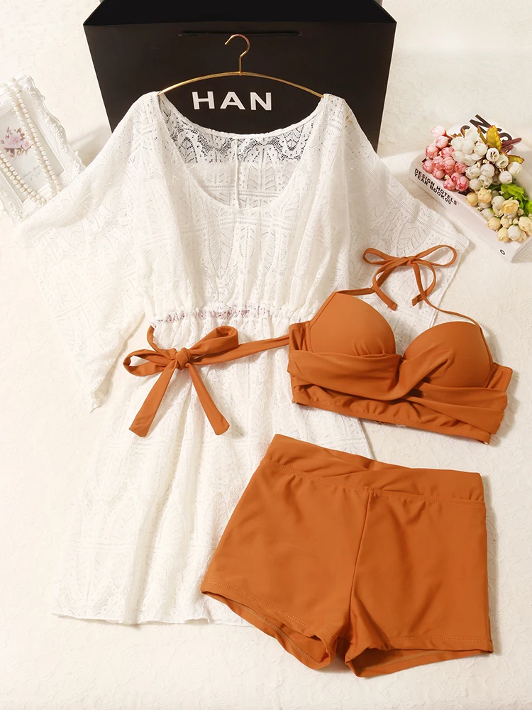 Женский купальник из трех предметов сексуальный комплект бикини с высокой