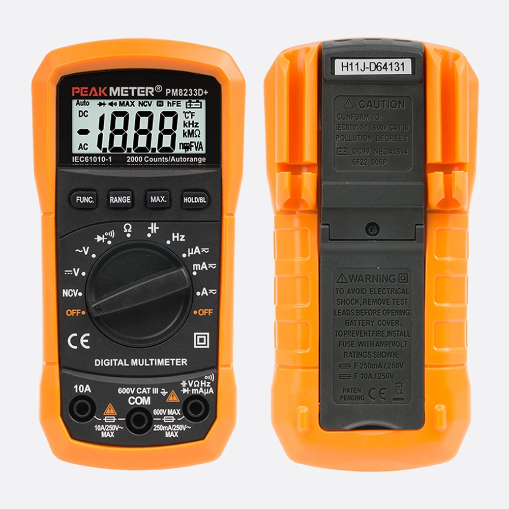 

PM8233D Diode Ammeter Voltage Tester Auto Ranging 2000 Counts Backlight Capacitance Resistance LCD Display Digital Multimeter