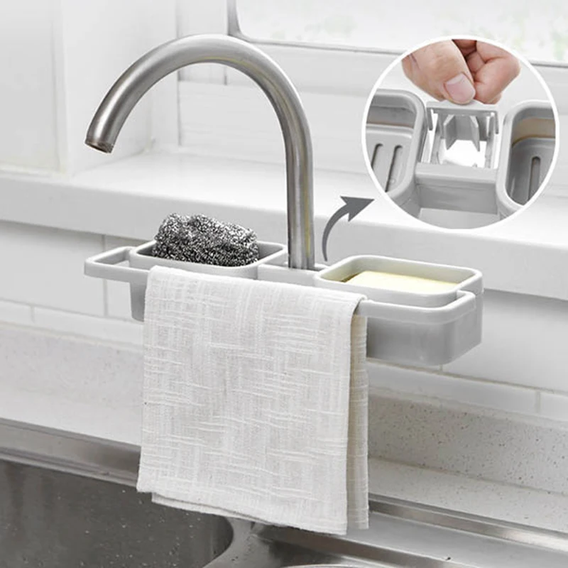 

Adjustable Faucet Drainage Shelf Kitchen Sink Hanging Storage Rack For Bathroom Soap Rag And Sponge Kitchen Storage Organizer