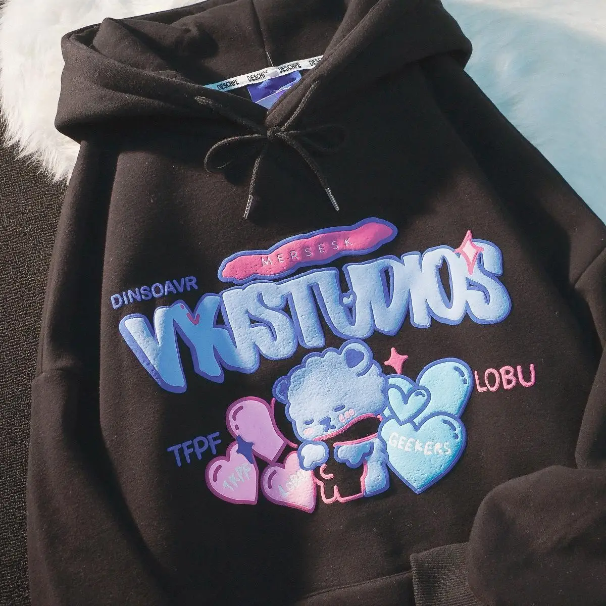 

Y2K Streetwear Bear Hug Print Oversized Casual Loose Long Sleeve Hoodies Women Harajuku Sweatshirt Spring Sudaderas Para Mujer