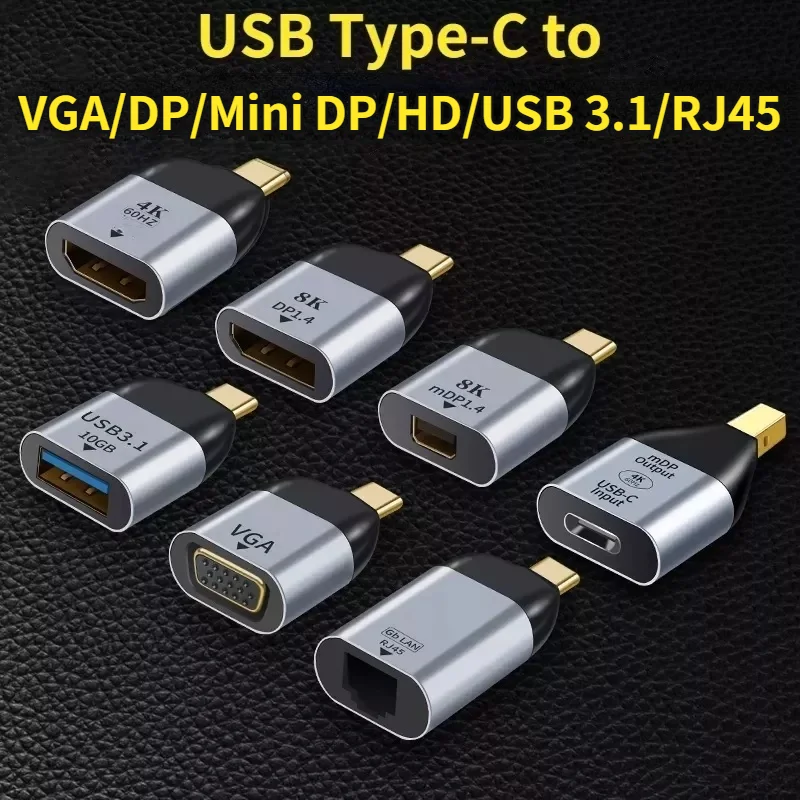 

Новый адаптер Usb c к HDMI-совместимый с кабелем типа C 8k VGA MiniDP DP 1,4 DisplayPort RJ45 Type C для ноутбука тв Macbook проектора