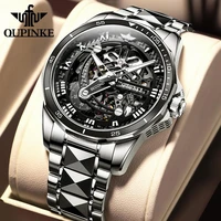oupinke luxury mens mechanical wristwatch sapphire automatic watch men classic skeleton stianless steel waterproof 3178