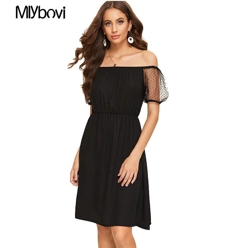 Elegant Lace Off Shoulder Dress Summer 2020 Tube Black Sexy High Waist Slim A Line Vestido Vestidos | Женская одежда