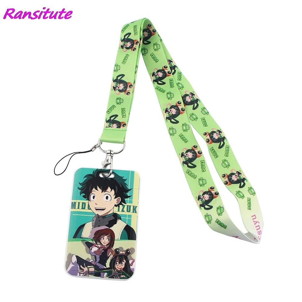 

Ransitute R1649 Anime Green Frog Girl My Hero School Lanyard Credit Card ID Holder Student Travel Bus Business Card Cover Badge