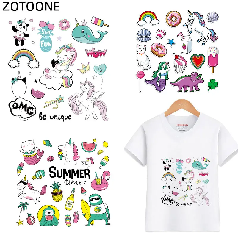 

ZOTOONE Lovely unicorn Iron On Appliques High Quality Stripe Stickers On Clothes DIY Heat Transfer Washable Fashion Patches G
