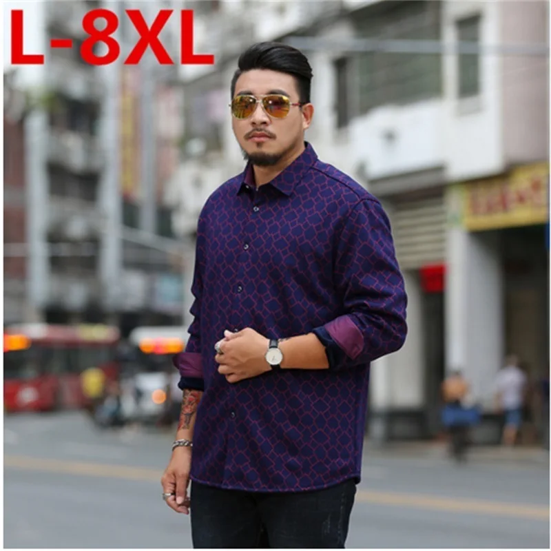 Новый размера плюс 8XL 7XL 6XL Модная брендовая зимняя рубашка для мужчин теплые с