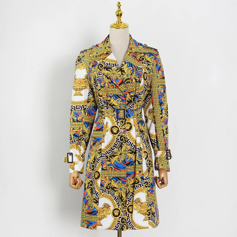 

ECRURANI Print Floral Vintage Jackets For Women Lapel Long Sleeve Single Breasted Hit Color Casual Trench Females 2021 New Style