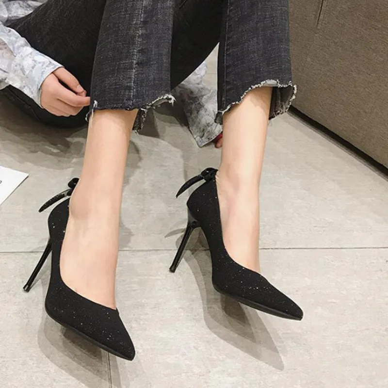 Женские туфли на высоком каблуке 9/6 см черные золотые каблуке-шпильке деловые с