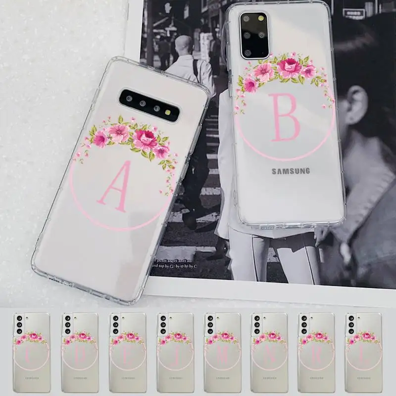 

Pink Flower Letter A-Z Custom Phone Case For Samsung A 51 30s 71 21s 70 10 31 30 52 12 40 S20 21 plus lite UlTRA