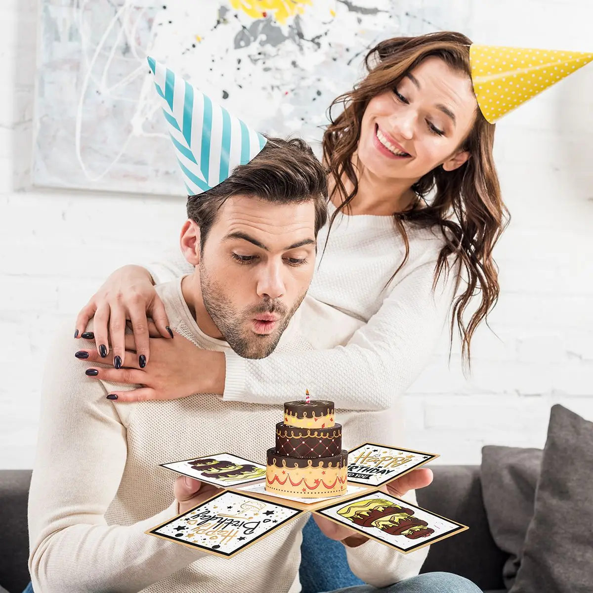 partykindom Coffee Birthday Paper Cake Creative Surprise 3D Wish Card Gift Box Explosion Pop Up Greeting Papercraft | Дом и сад