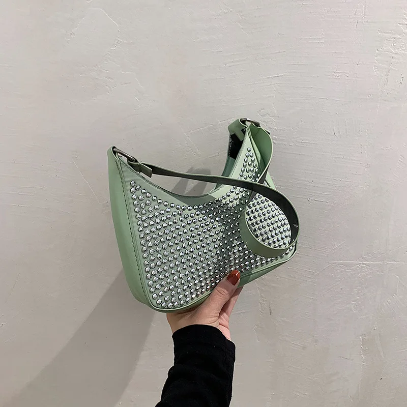 

Сумка на плечо для женщин, летняя сумочка-Шоппер с заклепками, прошитая нить, маленькие клатчи, дизайнерская дамская сумка из искусственной ...