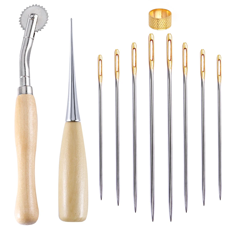 

11Pcs Leather Craft Sewing Kit Hand Quilting Needles Sewing Awl for Beginner Leather Upholstery Repair, Stitching, Sewing