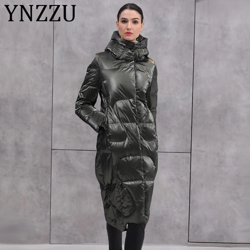 YNZZU 2019 зимние Новая коллекция Женская куртка пуховик для девочки яркое длинное с
