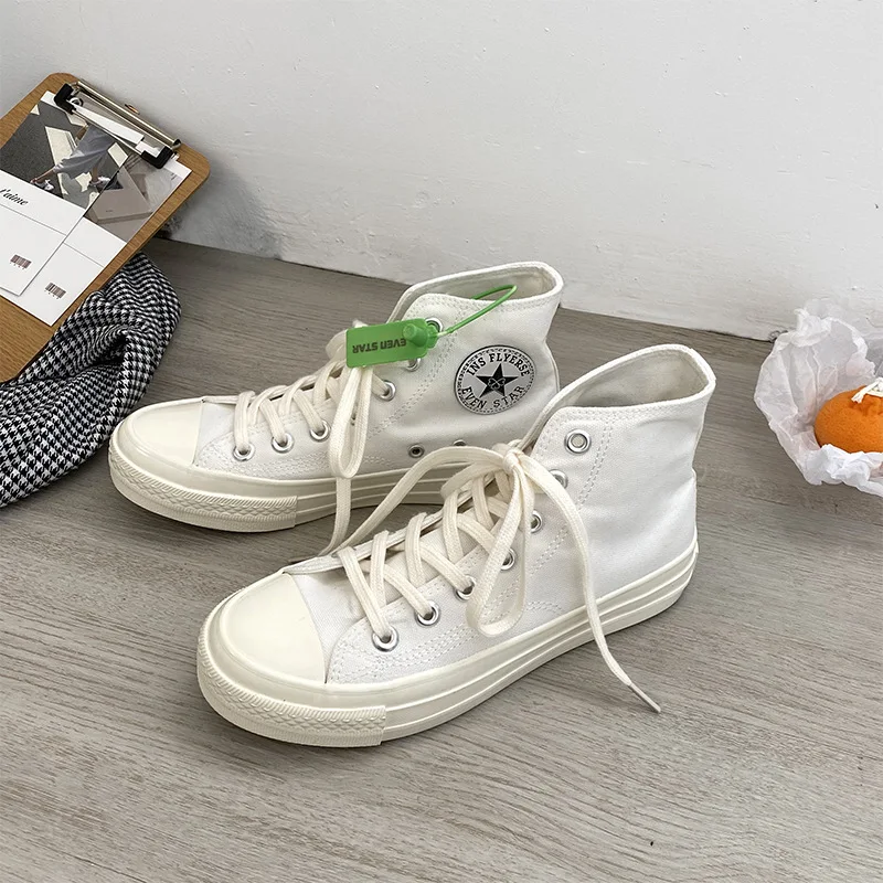 

2021 Spring New Korean Slip on Shoes for Women Flats Shoes Women White Blue Canvas Shoes High-top Casual Shoes