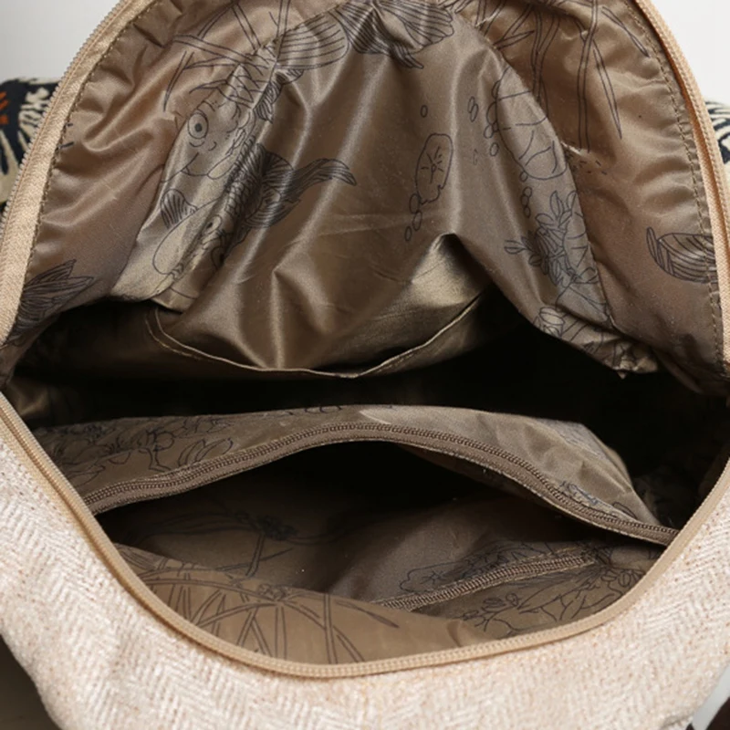 

Anti-Theft Female Backpack Retro Forest Print Female Student School Bag Girl Ethnic Style Handmade Lady School Bag