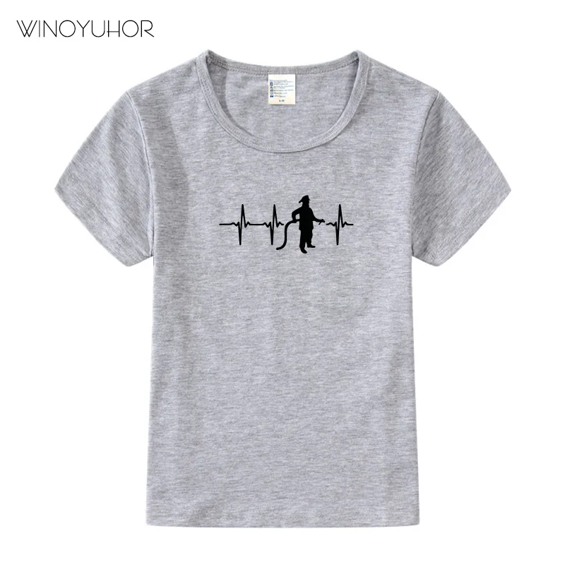 Fireman Firefighter Heartbeat Design T Shirt Kids Boys Girls Kawaii Short Sleeve Tops For Children's Funny O-Neck T-Shirt | Детская