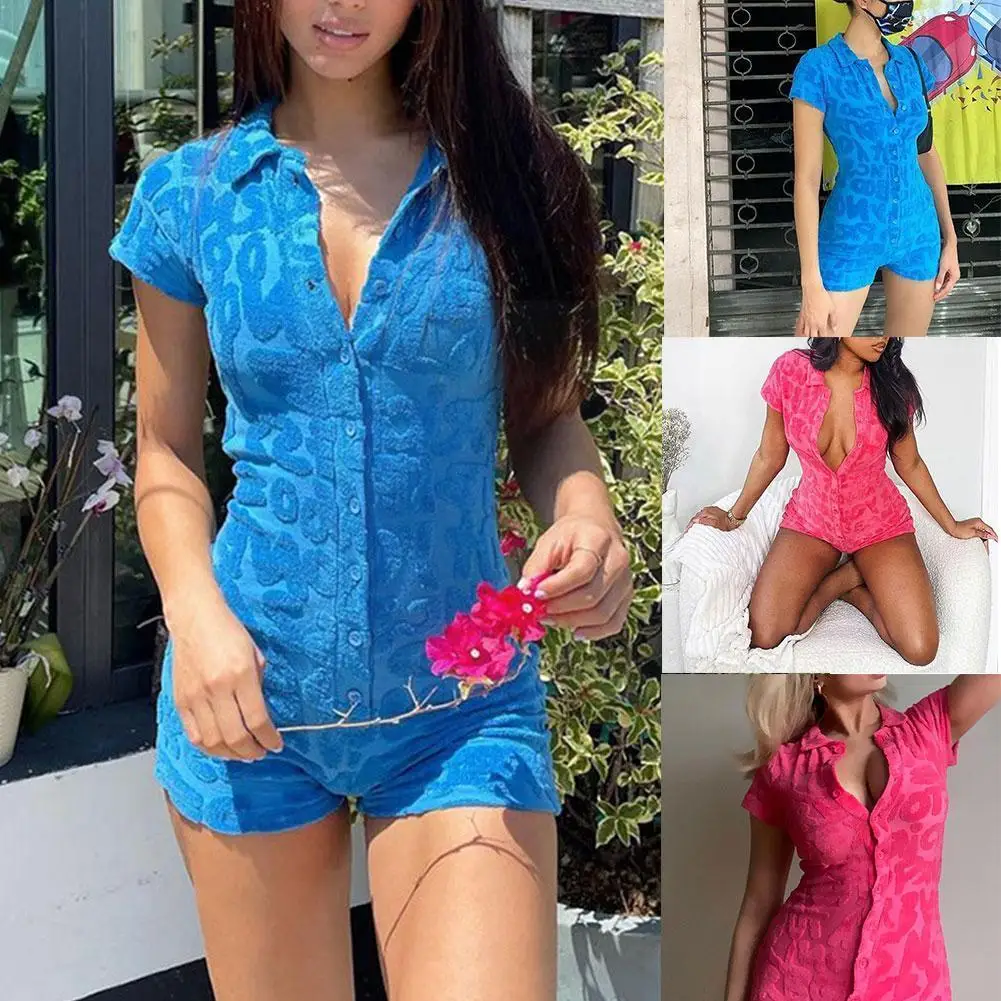 

Женский Летний комбинезон с коротким рукавом и V-образным вырезом