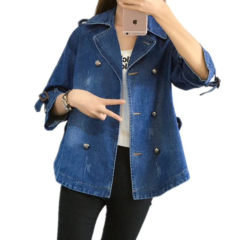 Женская джинсовая ветровка двубортный Свободный плащ в ковбойском стиле