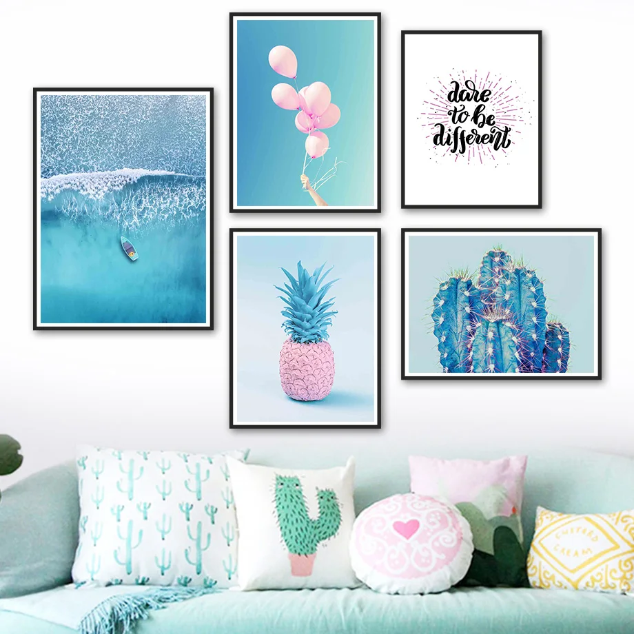 

Pineapple Balloon Cactus Sea Boat Quote Wall Art Canvas Painting Nordic Posters And Prints Wall Pictures For Living Room Decor
