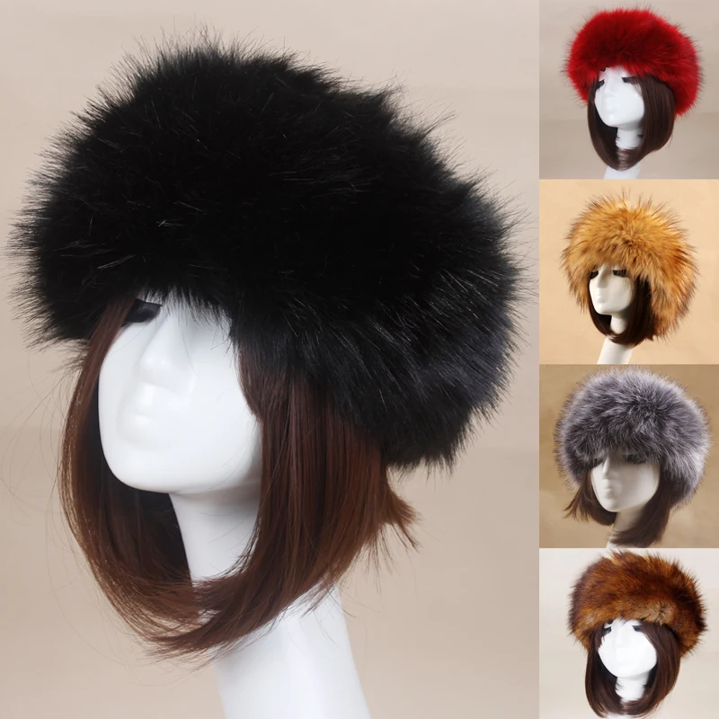 Women Winter Artificial Fur Russian Ushanka Hat Thick Warm Balaclava Caps Empty Top Earflap Faux Fox Beanies for Ladies Outdoor