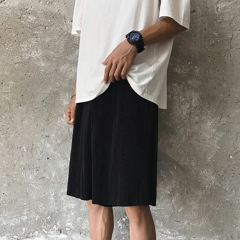 Летние Плиссированные шорты мужские Модные повседневные из ледяного шелка