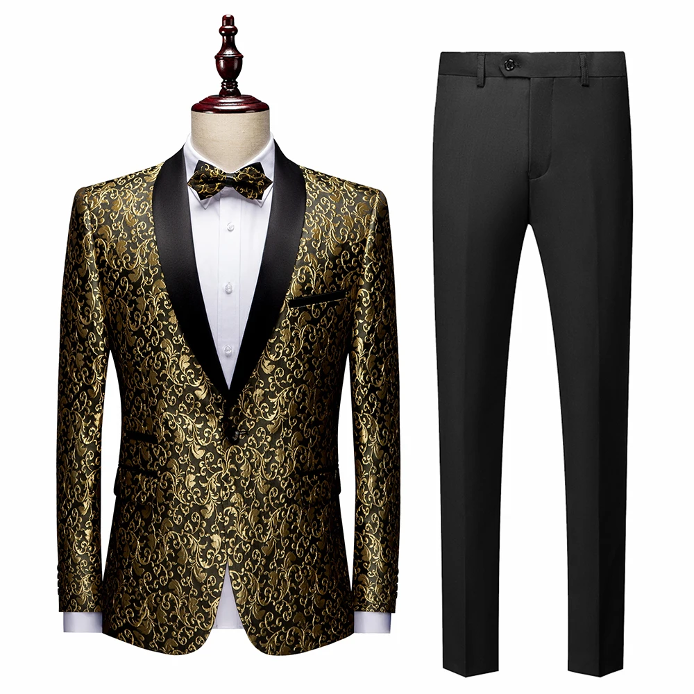 

Stage Men Tuxedos Banquet Costume Business Party Prom Groom Wedding Suits Shawl Lapel Slim Fit Ball Nightclub Singer Host Dancer