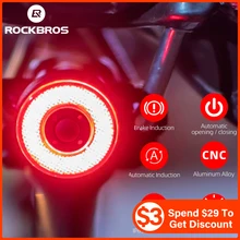 ROCKBROS Smart Bicycle Rear Light Auto Start/Stop Brake Sensing IPx6 Waterproof LED USB Rechargeable Flashlight Bike Accessories