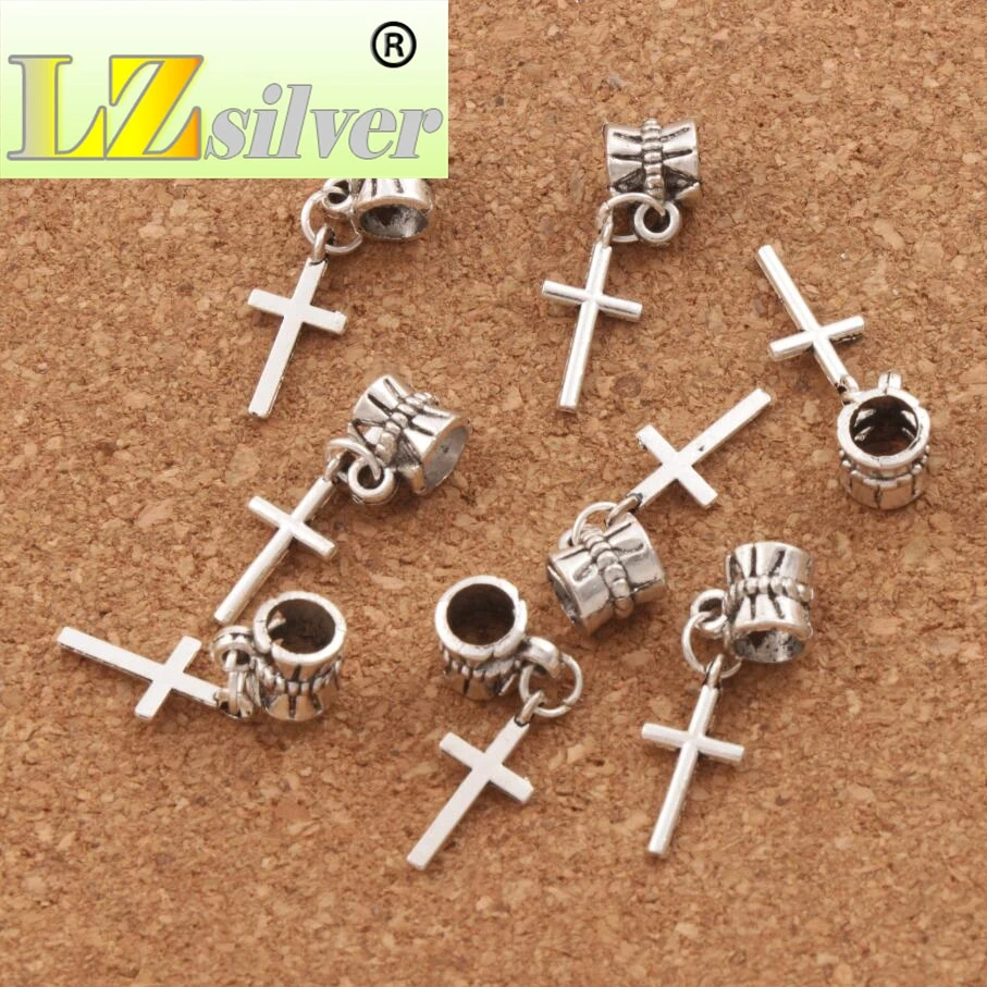 Cylindrical Smooth Cross Charm Beads 8x27.4mm 150pcs Zinc Alloy Dangle Fit European Bracelets B429