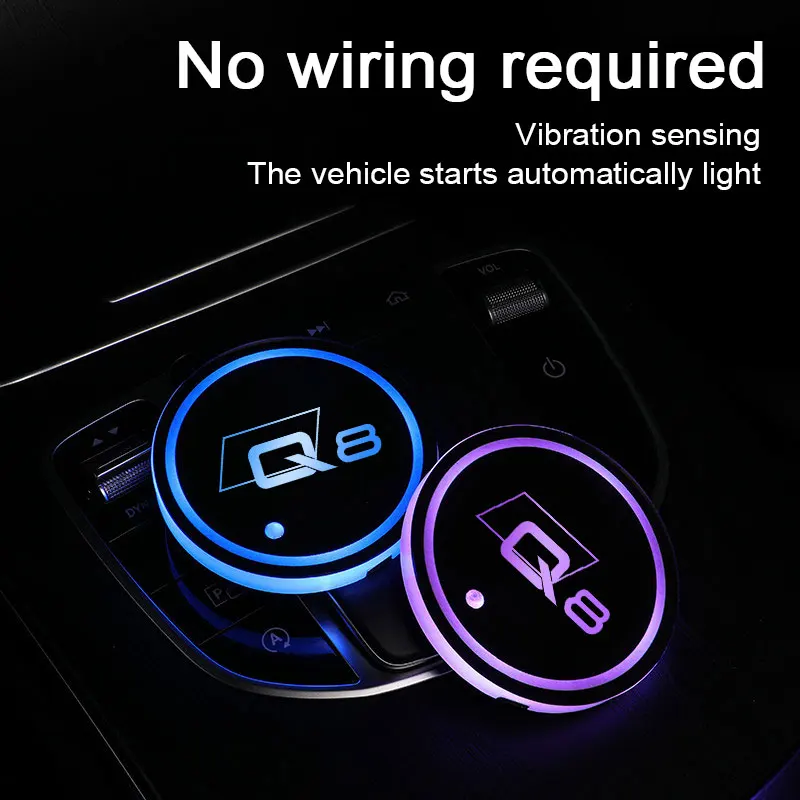 

7 Colors Led Atmosphere Light Luminous Car Logo Water Coaster For Audi Q8 2019 2021 2022 Auto Accessories