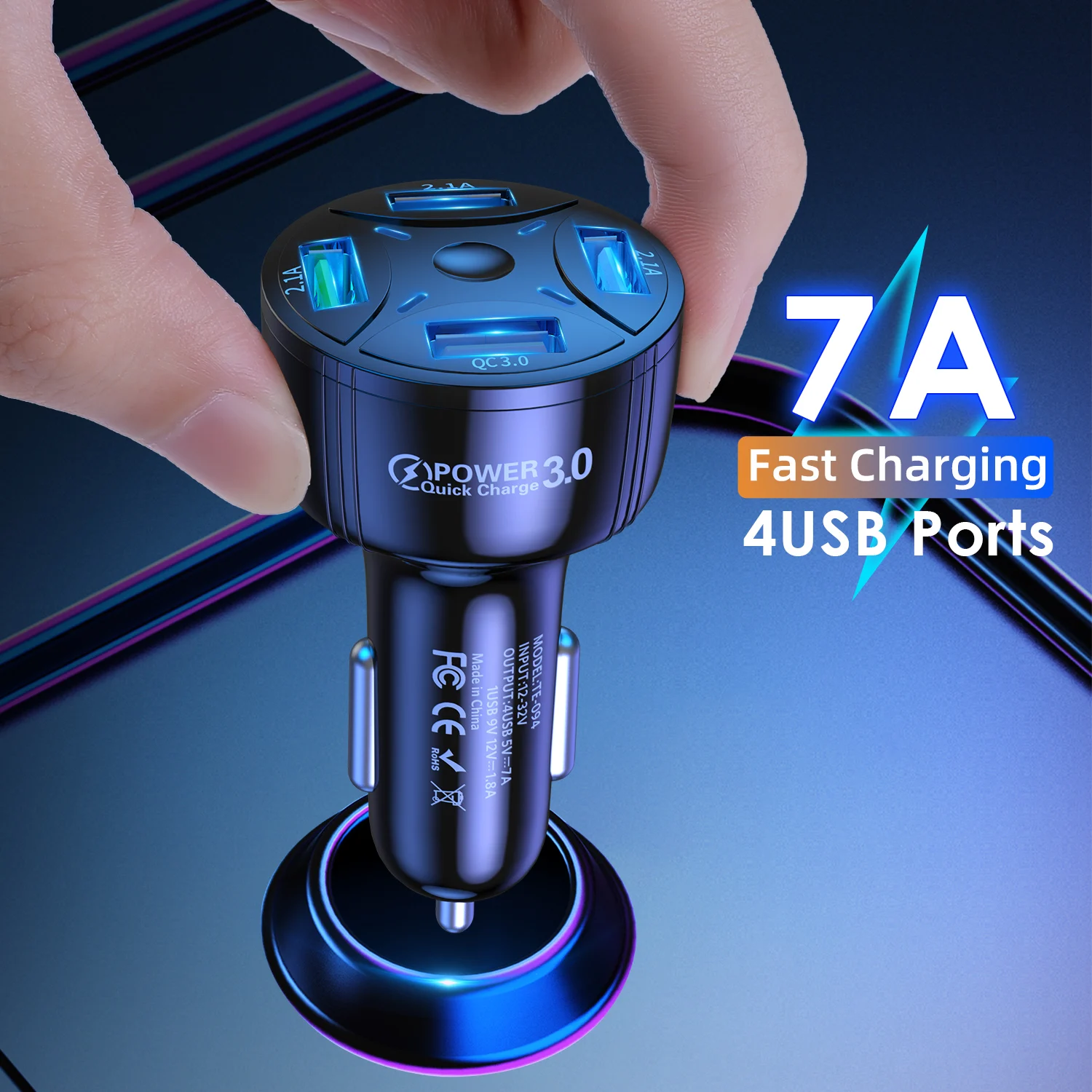 

4Ports USB Car Charge 48W Quick 7A Mini Fast Charging For iPhone 12 11 Xiaomi Huawei Samsung Mobile Phone Charger Adapter in Car