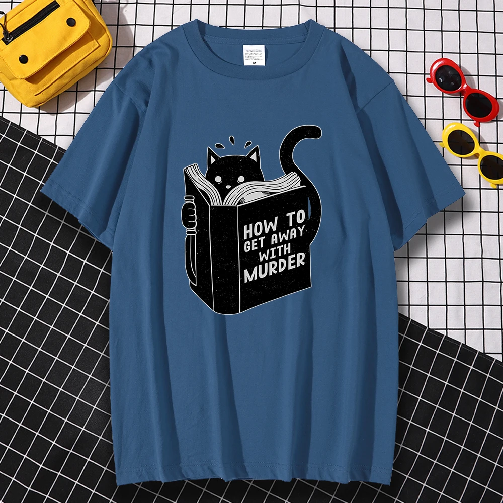 Хлопковая футболка с принтом как сбежать убийцей мужские топы забавным котом