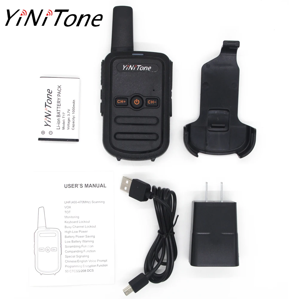 YiNiTone T17 Mini Walkie Talkie Handheld Two-way Radio 0.5W/2W UHF 400-470MHz VOX USB Charge Scrambler Ham Radio Hf Transceiver