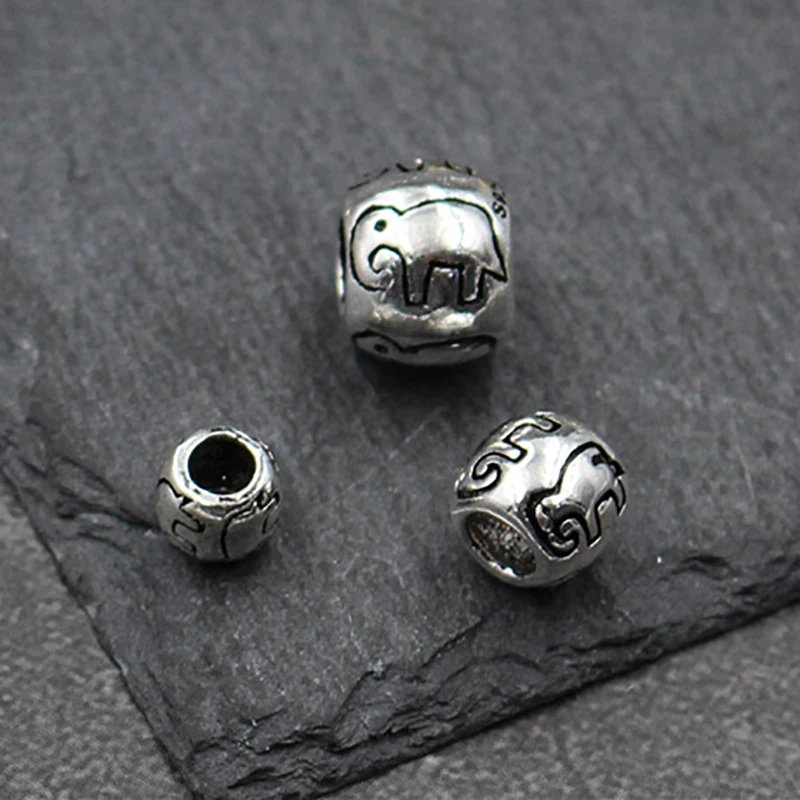 2pcs 925 Silver Color Jewelry Beads Elephant Pattern Ancient Silver Spacer Beads Pure Silver Jewelry Accessories Bracelet Beads