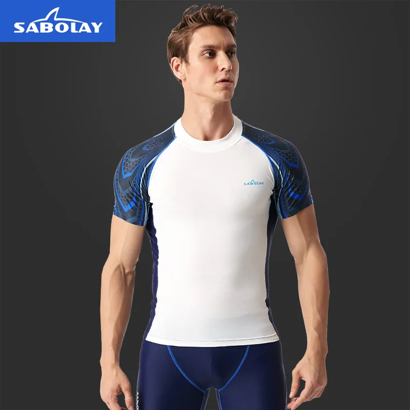 Для мужчин Рашгард Плавание одежда рубашки с коротким рукавом L 4XL мужской костюм