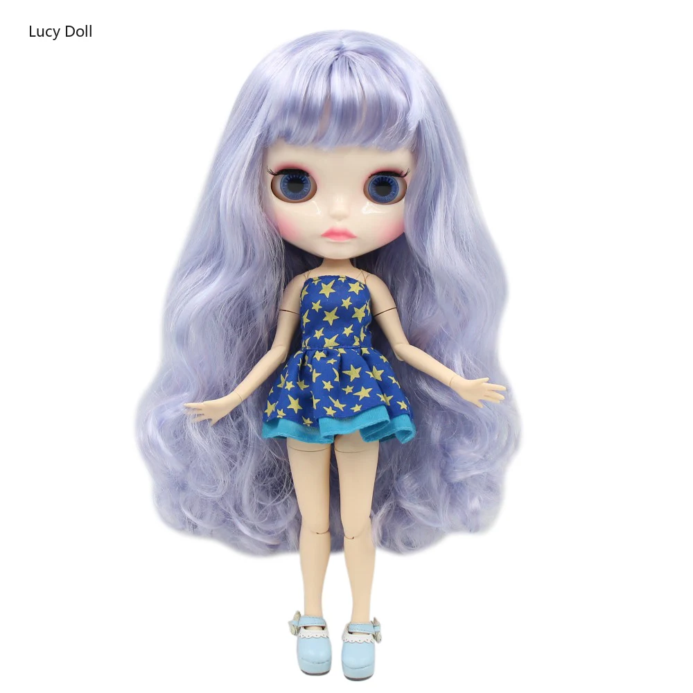 

ICY Factory Blythee Doll BL6005/1049 Blue Mix Violet Hair, New Shiny Face Carven Lips, White Skin Joint Body 30cm 1/6
