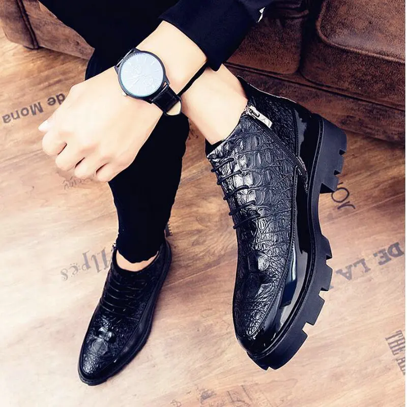 Мужские мокасины из лакированной кожи обувь с высоким берцем в итальянском стиле