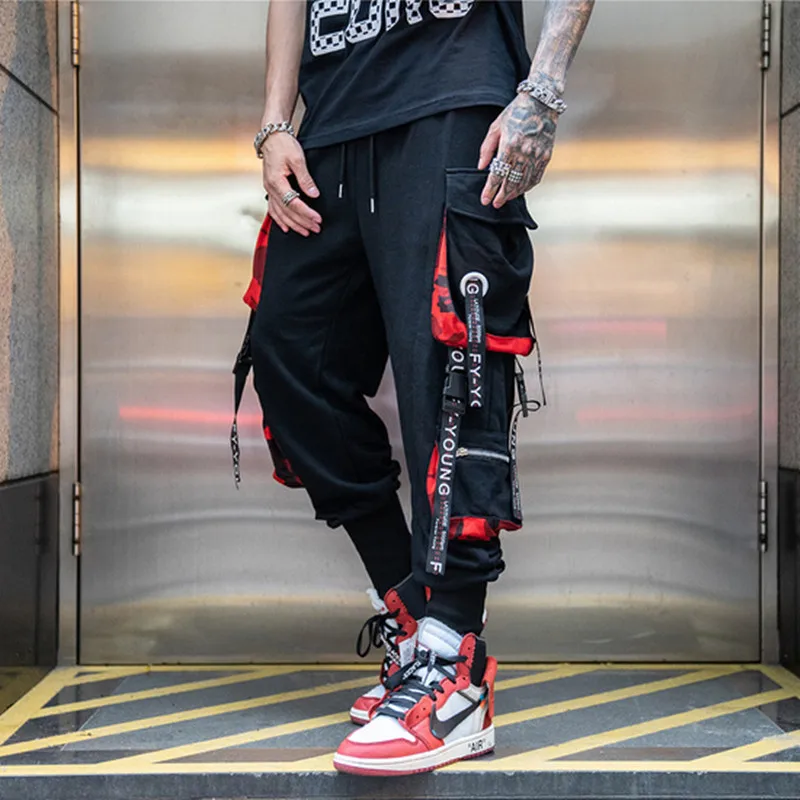 

Men Street Style Fashion Pants Newest Ribbon Harlan beam pants Hip Hop Streetwear Men Casual Sweatpants Brand Joggers Nine pants